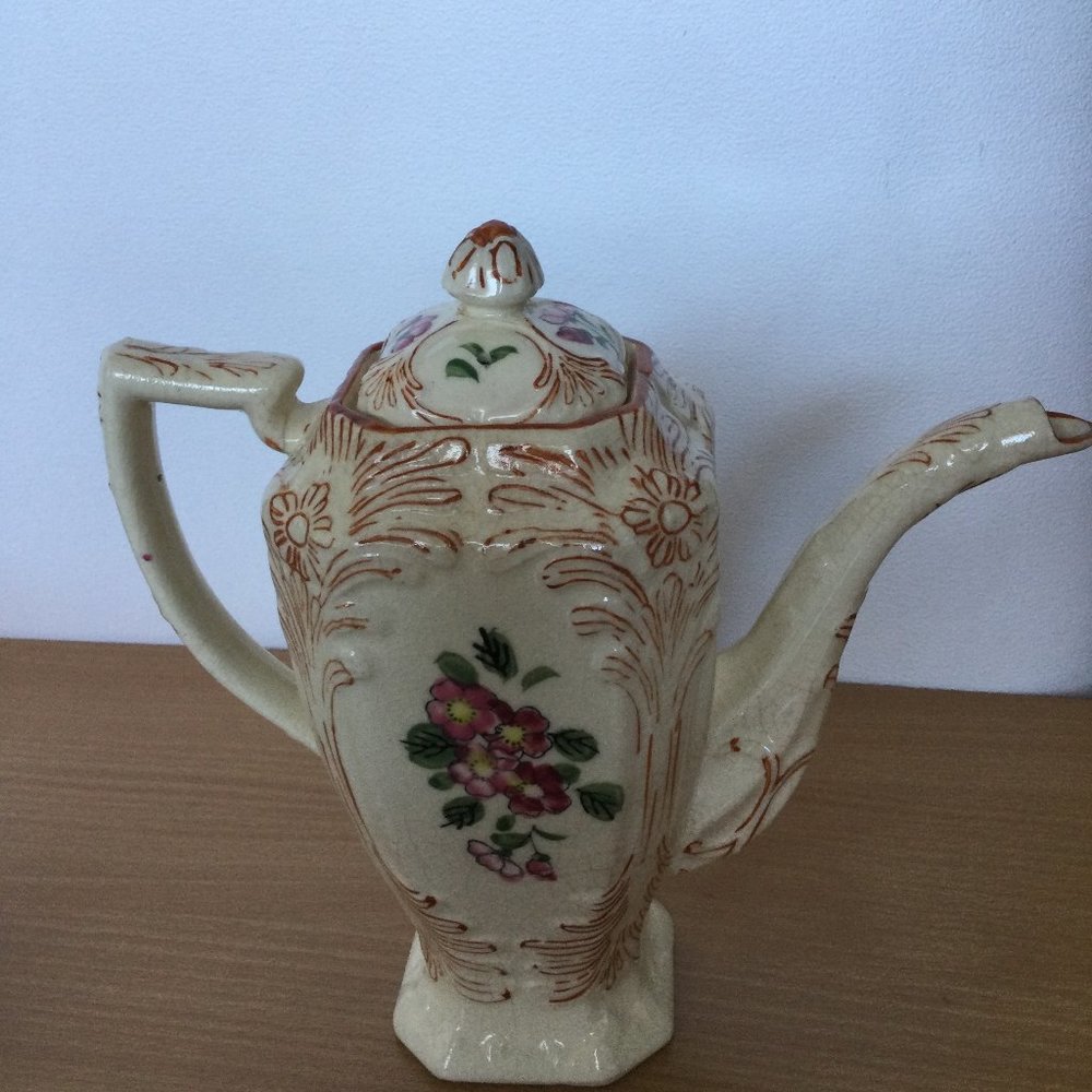 Vintage antique? Japanese hand painted porcelain tea pot decorated with flowers